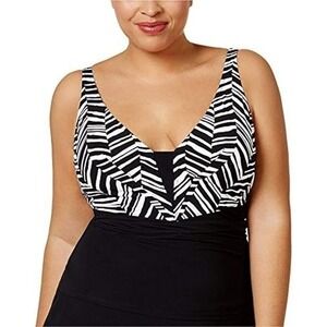 NWT Profile By Gottex 20W Black White Marble Tankini Swimsuit 127131